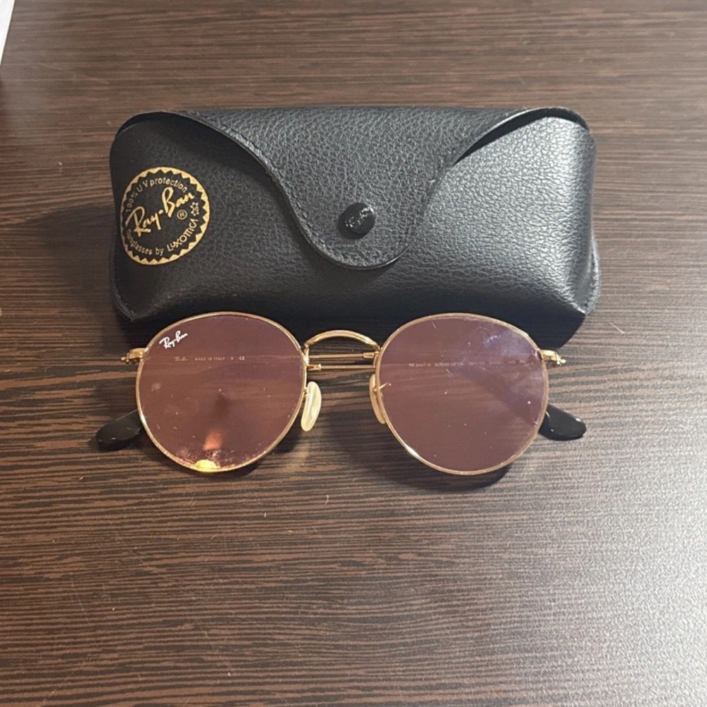 Ray-Ban Gold Sunglasses with Pink Lenses Like New